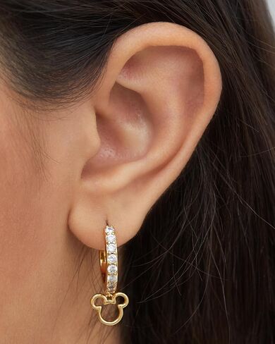Disney Mickey Mouse Hoop Earrings for Women Official License, Gold Flash-Plated Cubic Zirconia Hoops with Mickey Dangle Charm in Saudi Arabia