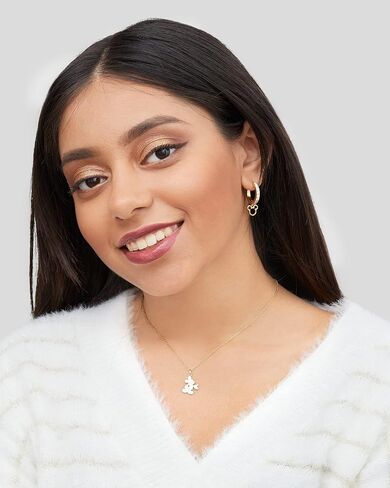 Disney Mickey Mouse Hoop Earrings for Women Official License, Gold Flash-Plated Cubic Zirconia Hoops with Mickey Dangle Charm in Saudi Arabia