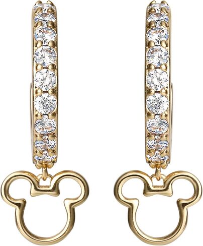 Disney Mickey Mouse Hoop Earrings for Women Official License, Gold Flash-Plated Cubic Zirconia Hoops with Mickey Dangle Charm in Saudi Arabia