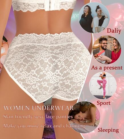 Hibluco Women Sexy Lace Briefs Cheeky Panty Mid Waisted Underwear in Kuwait