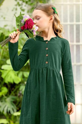 BesserBay Girl's Ruffle Collar Button-Down Pleated Casual Swing Midi Dress 4-12 Years in Kuwait