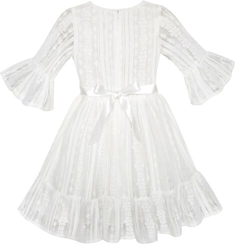 فستان مشمس للفتيات على شكل زهرة من الدانتيل الأبيض لحفلات الزفاف مقاس 5-10 in Kuwait