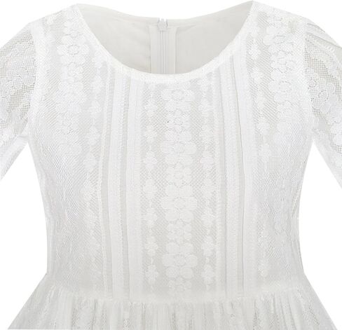 فستان مشمس للفتيات على شكل زهرة من الدانتيل الأبيض لحفلات الزفاف مقاس 5-10 in Kuwait