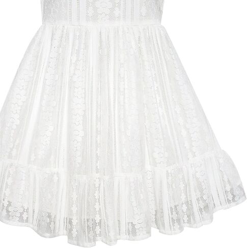 فستان مشمس للفتيات على شكل زهرة من الدانتيل الأبيض لحفلات الزفاف مقاس 5-10 in Kuwait