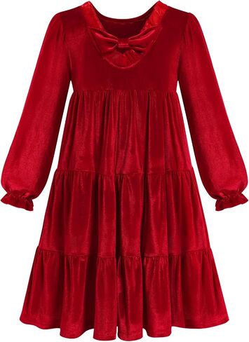 IBTOM CASTLE Toddlers Girls Velvet Xmax Dress Long Puff Sleeve Party Dress Vintage Midi Dress Ruffle Dress Pageant Gown in Saudi Arabia