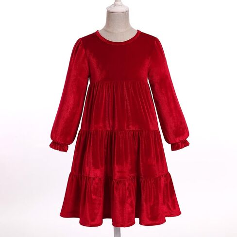 IBTOM CASTLE Toddlers Girls Velvet Xmax Dress Long Puff Sleeve Party Dress Vintage Midi Dress Ruffle Dress Pageant Gown in Saudi Arabia