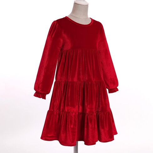 IBTOM CASTLE Toddlers Girls Velvet Xmax Dress Long Puff Sleeve Party Dress Vintage Midi Dress Ruffle Dress Pageant Gown in Saudi Arabia