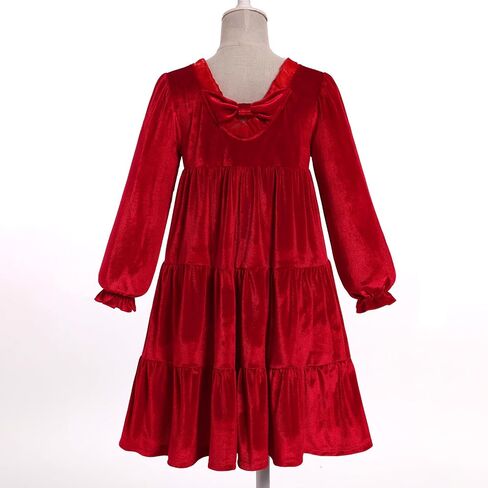 IBTOM CASTLE Toddlers Girls Velvet Xmax Dress Long Puff Sleeve Party Dress Vintage Midi Dress Ruffle Dress Pageant Gown in Saudi Arabia