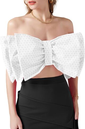 قميص LYANER نسائي مثير بطبقة فيونكة وربطة عنق بدون أكمام وطباعة بدون حمالات للحفلات منفوش بدون أكمام in Kuwait