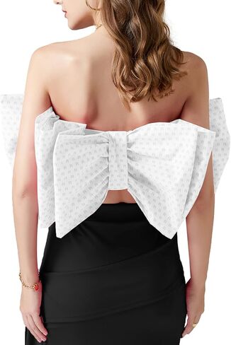 قميص LYANER نسائي مثير بطبقة فيونكة وربطة عنق بدون أكمام وطباعة بدون حمالات للحفلات منفوش بدون أكمام in Kuwait