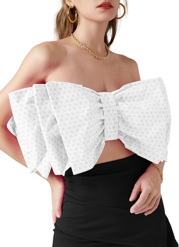 قميص LYANER نسائي مثير بطبقة فيونكة وربطة عنق بدون أكمام وطباعة بدون حمالات للحفلات منفوش بدون أكمام in Kuwait