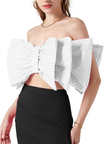 قميص LYANER نسائي مثير بطبقة فيونكة وربطة عنق بدون أكمام وطباعة بدون حمالات للحفلات منفوش بدون أكمام in Kuwait