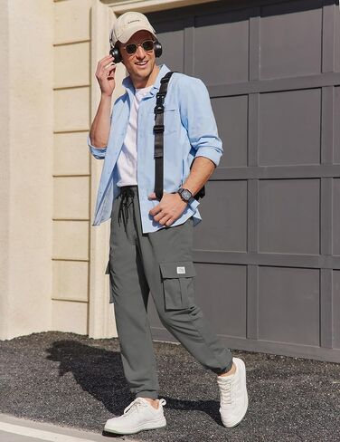 COOFANDY Mens Casual Joggers Pants Stretch Waist Drawstring Cargo Pants Tapered Sweatpants with Pockets in Saudi Arabia