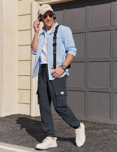 COOFANDY Mens Casual Joggers Pants Stretch Waist Drawstring Cargo Pants Tapered Sweatpants with Pockets in Saudi Arabia
