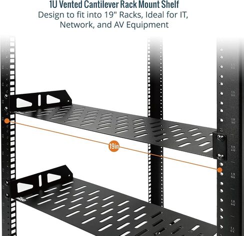 1U Rack Shelf,19 inch Rack Shelf 14 inch Depth,Rack Mount Shelf with Anti-Slip Stops,Server Rack Shelf and Network Shelf for 19 in Equipments, 110lbs Capacity of Vented 1U Shelf,Black,No Lip in Saudi Arabia