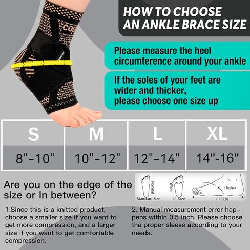 Ankle Brace for Women & Men, Ankle Compression Sleeve Support Copper Infused Ankle Brace for Sprained Ankle, Plantar Fasciitis Sports, Achilles Tendonitis Pain Relief, Copper Black, M in Saudi Arabia