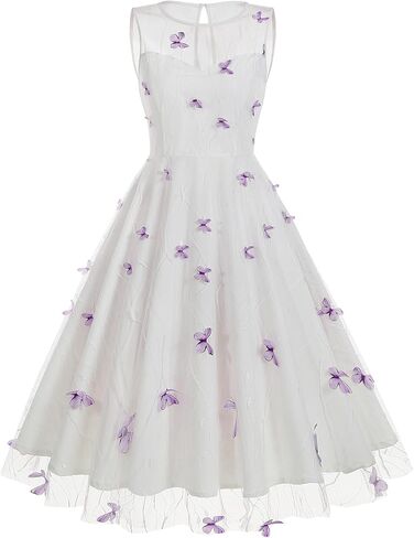 ODIZLI Women's 1950s Retro Vintage Dress Sleeveless Round Neck Heart Print Embroidery Mesh Swing Dress in Kuwait