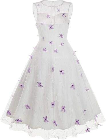 ODIZLI Women's 1950s Retro Vintage Dress Sleeveless Round Neck Heart Print Embroidery Mesh Swing Dress in Kuwait