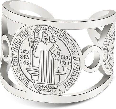 TEAMER Religious Saint Benedict Ring Stainless Steel Resizable St. Benedict Ring Catholic Christian Faith Evil Protection Amulet Jewelry For Women Men in Kuwait