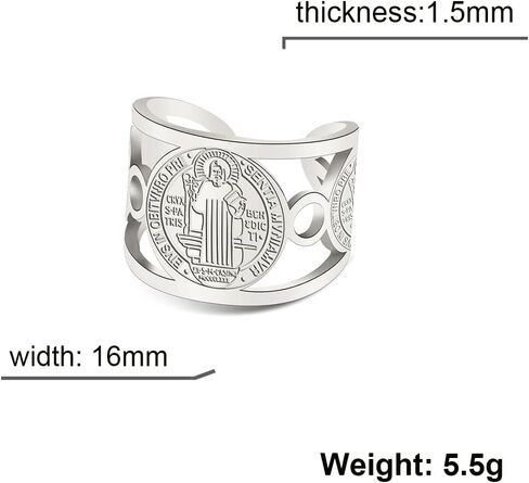 TEAMER Religious Saint Benedict Ring Stainless Steel Resizable St. Benedict Ring Catholic Christian Faith Evil Protection Amulet Jewelry For Women Men in Kuwait