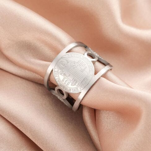 TEAMER Religious Saint Benedict Ring Stainless Steel Resizable St. Benedict Ring Catholic Christian Faith Evil Protection Amulet Jewelry For Women Men in Kuwait