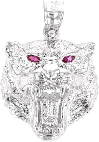 Animal Kingdom Fine Sterling Silver Roaring Red CZ Eyed Bengal Tiger Pendant in Saudi Arabia