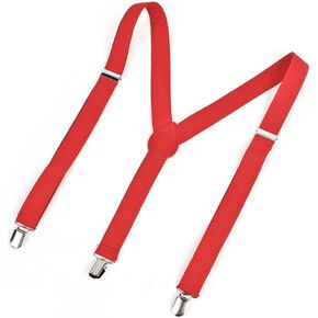 Allegra K Women Men Clip-On Adjustable Trousers Wide Elastic Y Back Suspender Braces Red