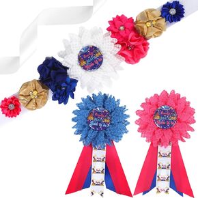 Rugby Football or Pompoms Baby Shower Maternity Sash Kit Football Theme Gender Reveal Party Belly Belt and Mom To Be & Dad To Be Corsage Pins, New Parents Pregnancy Photo Props Party Supplies