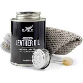 Eagle Leather Oil 8.45oz with Applicator & Premium Towel - All-Natural Mink Oil Conditioner for Boots, Shoes, Saddles, Furniture & More