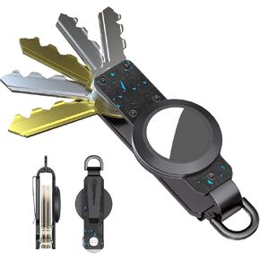 Key Organizer - Carbon Fiber Compact Key Holder, Compatible Apple AirTag Keychain, Case for Apple Air Tag Key Ring for Car Key Fob - Key Chain Secures 1-5 Keys