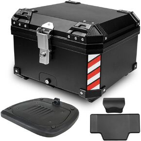 Upgraded 55L Motorcycle Top Case, Universal Motorbike Tail Box with Security Lock and Back Cushion, Waterproof Motorcycle Top Box with Bracket Base Plate - Black