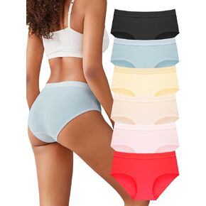 Buankoxy Womens Cotton Panties Pack Mid Rise Stretchy Briefs Wide Waistband 6 Pack (Regular and Plus Size)