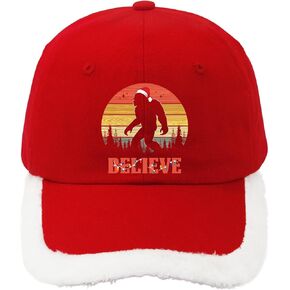 Bigfootmas Believe Funny Christmas Baseball Cap – Holiday Hat, Adjustable, Unisex, Bigfoot Print, Festive Gift Red