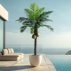 8.2FT Artificial Phoenix Palm Tree with Coconut Fruit Outdoor Indoor Decor Large Faux Coconut Silk Palm Tree Tropical Fake Tree Large Faux Sago Palm Tree for Home Yard Outside Patio Poolside