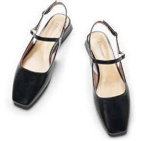 C.Paravano Women's Slingback Flats | Square Toe Slingback Flats for Women | Block Heel Slingback Sandals | Adjustable Strap Shoes (Size 11.5,New Red) in Kuwait