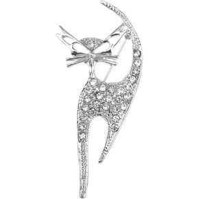 Alilang Silvery Tone Clear Crystal Colored Rhinestones Cat Kitten Cut Out Brooch Pin