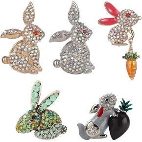 5Pcs Rabbit Brooch Rhinestone Crystal Bunny Pin Brooch Holiday Style Easter Gift Easter Bunny
