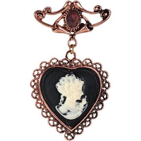 Gyn&Joy Copper Tone Purple Crystal Stone Vintage Victorian Heart Cameo Lady Women Brooch Pin