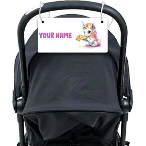 Bleu Reign Personalized Stroller Sign - Custom Name Unicorn Ballet Dancer - Cool Design for Theme Parks - Baby Toddler Kids - Weatherproof Tag