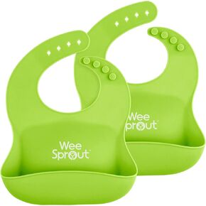 مرايل أطفال من السيليكون المقاومة للماء من WeeSprout (مجموعة من 2) | جيب للقبض على الطعام