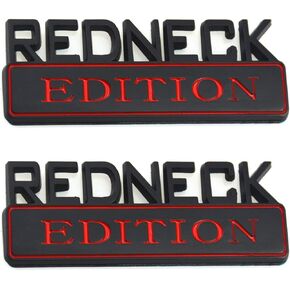2 PACK REDNECK EDITION EXTERIOR EMBLEM CAR TRUCK BOAT DECAL LOGO REPLACEMENT FOR F-150 F250 F350 SILVERADO RAM 1500 (Chrome/Black)