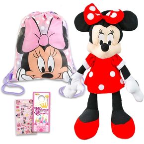 Disney Minnie Mouse Plush Backpack Set - Bundle with Minnie Travel Bag, Drawstring Bag, Stickers and More (Minnie Shoulder Bag for Toddler Girls)