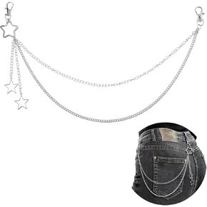 Vintage Pants Chain Chain Belts for Women, Star Jean Chain Belt with Long Tassel Layered Pocket Chain Waist Chain Body Accessories for Women Men, Rock Wallet Chain