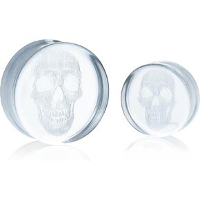 Stylish Glass Skull Saddle Plugs - Ear Gauges Expander Tunnels Stretched Ears(Sold in Pairs)