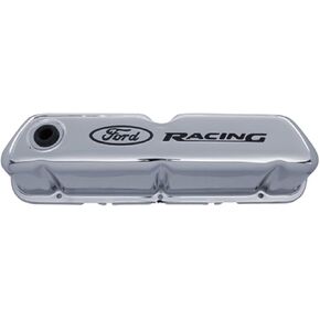 Ford Compatible with/Replacement for Ford Performance Parts - 302-071 - Chrome Steel Valve Cover Set w/Compatible with/Replacement for Ford Racing Logo