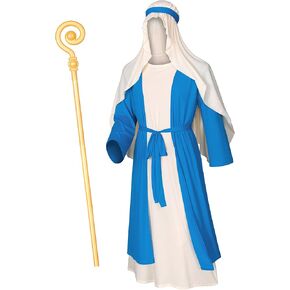 Irtysh Mens Biblical Noah Costume Jesus Robe Fancy Dress Sherherd Costume Staffs Headwrap Hat Waist Rope Set