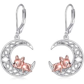 Celtic Knot Moon Leverback Earrings 925 Sterling Silver Cute Animal Halloween Jewelry Gifts for Women