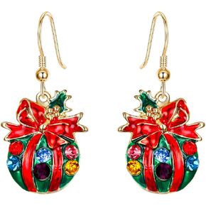 EVER FAITH Austrian Crystal Enamel Lovely Christmas Bag Tree Bowknot Hook Dangle Earrings