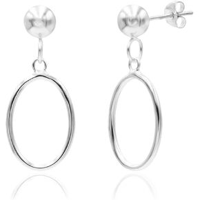 Sea of Ice Sterling Silver Open Oval Drop Dangle Hoop Bead Post Dangle Earing–5mm bead, size 25mm x 10mm - Elegant Sterling Silver Earrings for Women – Nickel-Free Jewelry