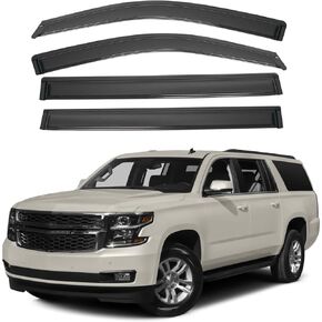 4pcs Front+Rear Smoke Tint Sun/Rain Guard Outside Mount Tape-On Vent Window Visors Compatible with 15-20 Escalade ESV Yukon XL Suburban